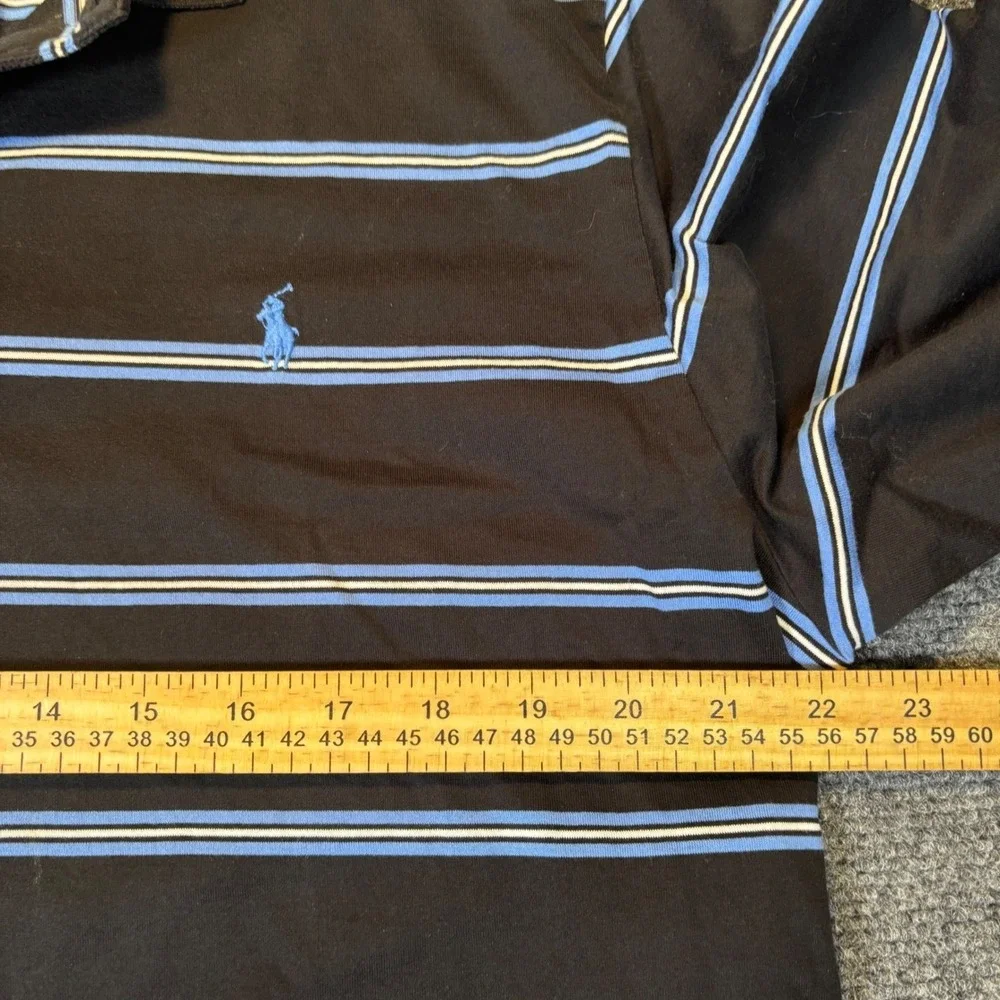 Polo Golf Ralph Lauren Mens Large Striped Short Sleeve Polo Shirt Brown Blue
